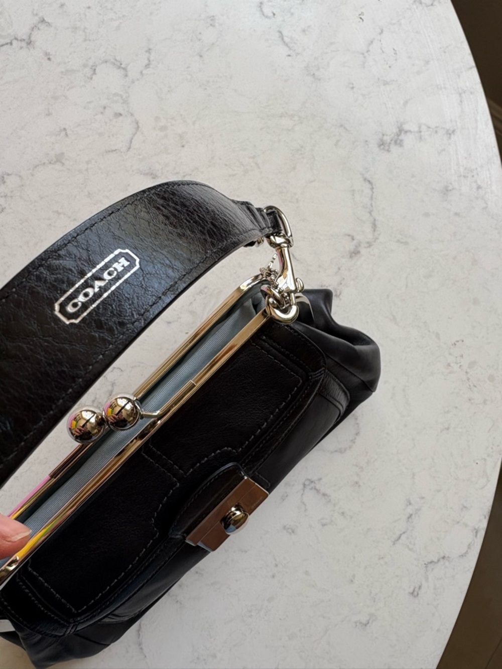 Coach Black Leather Kiss-Lock Wristlet with Silver Hardware - Picture 6 of 13